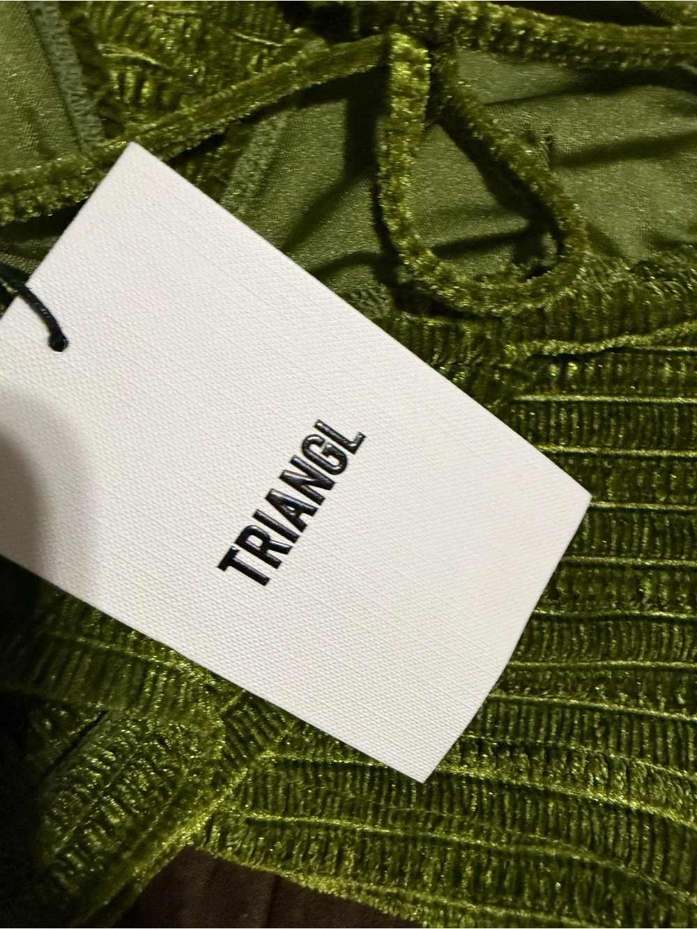 REPOP triangl swimwear Green Velvet Textured Bikini Top & Shorts Set